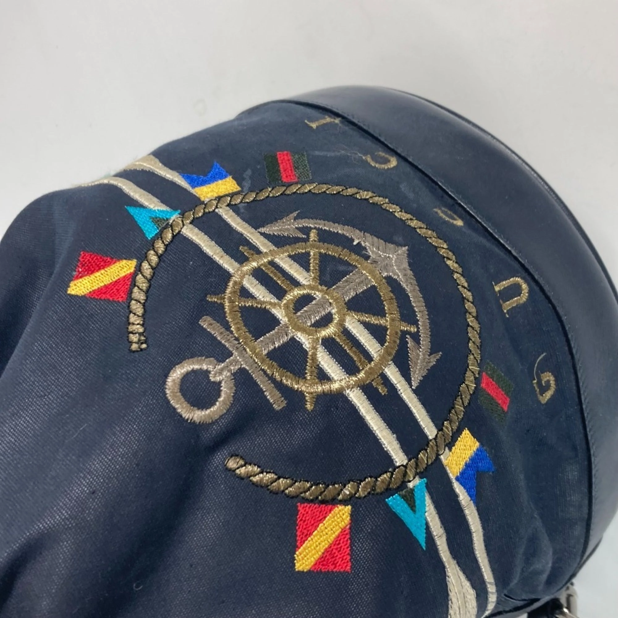 Gucci Navy Coated Canvas Leather Shoulder Bag ()