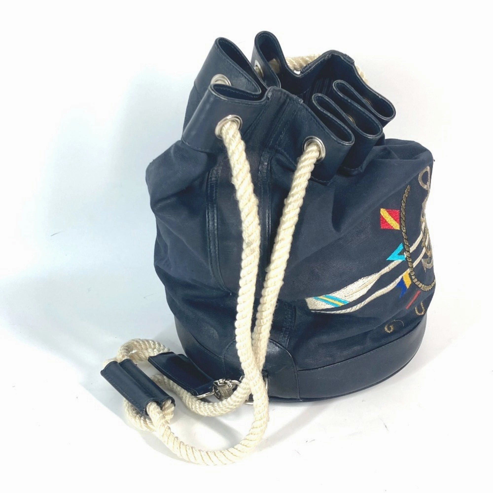 Gucci Navy Coated Canvas Leather Shoulder Bag ()