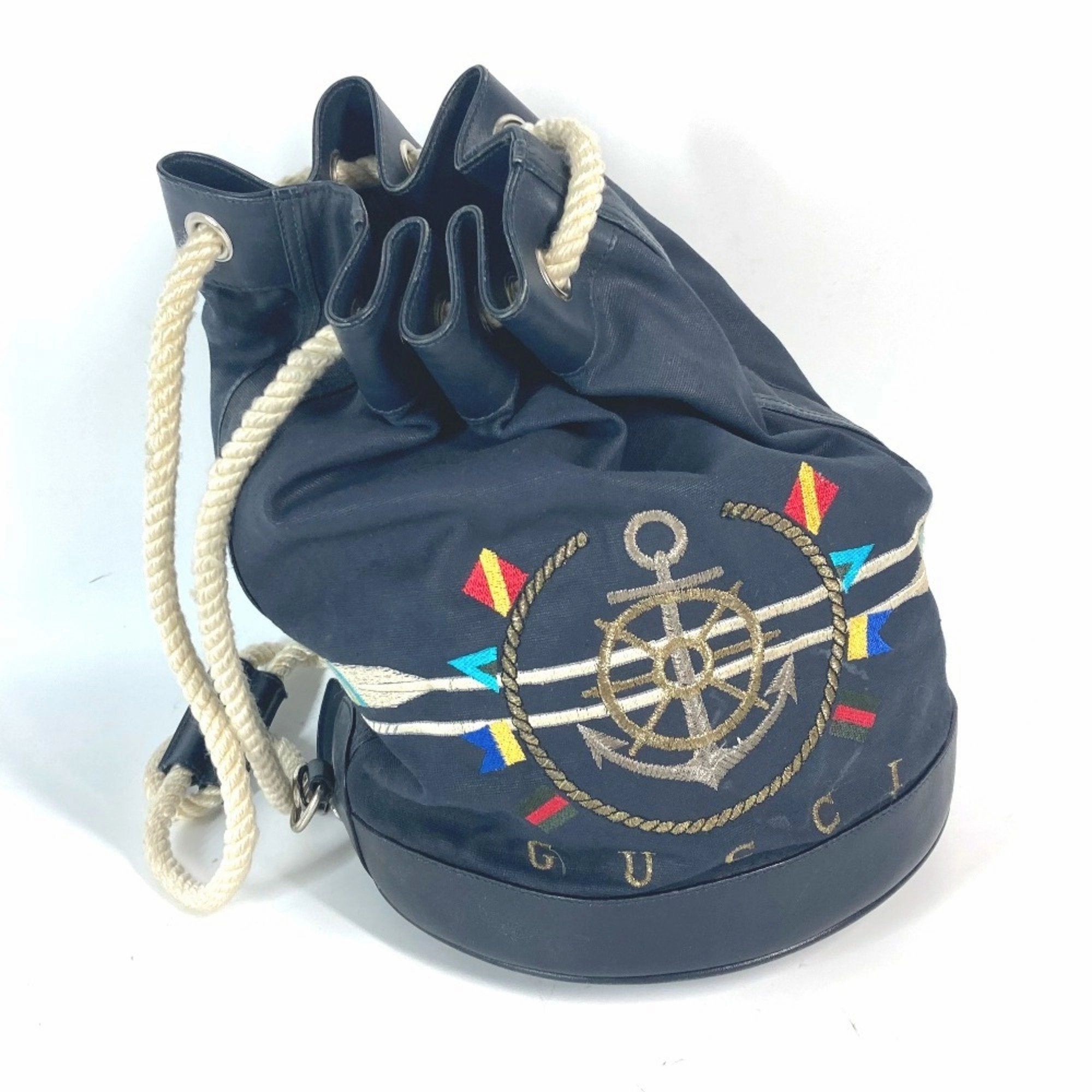 Gucci Navy Coated Canvas Leather Shoulder Bag ()