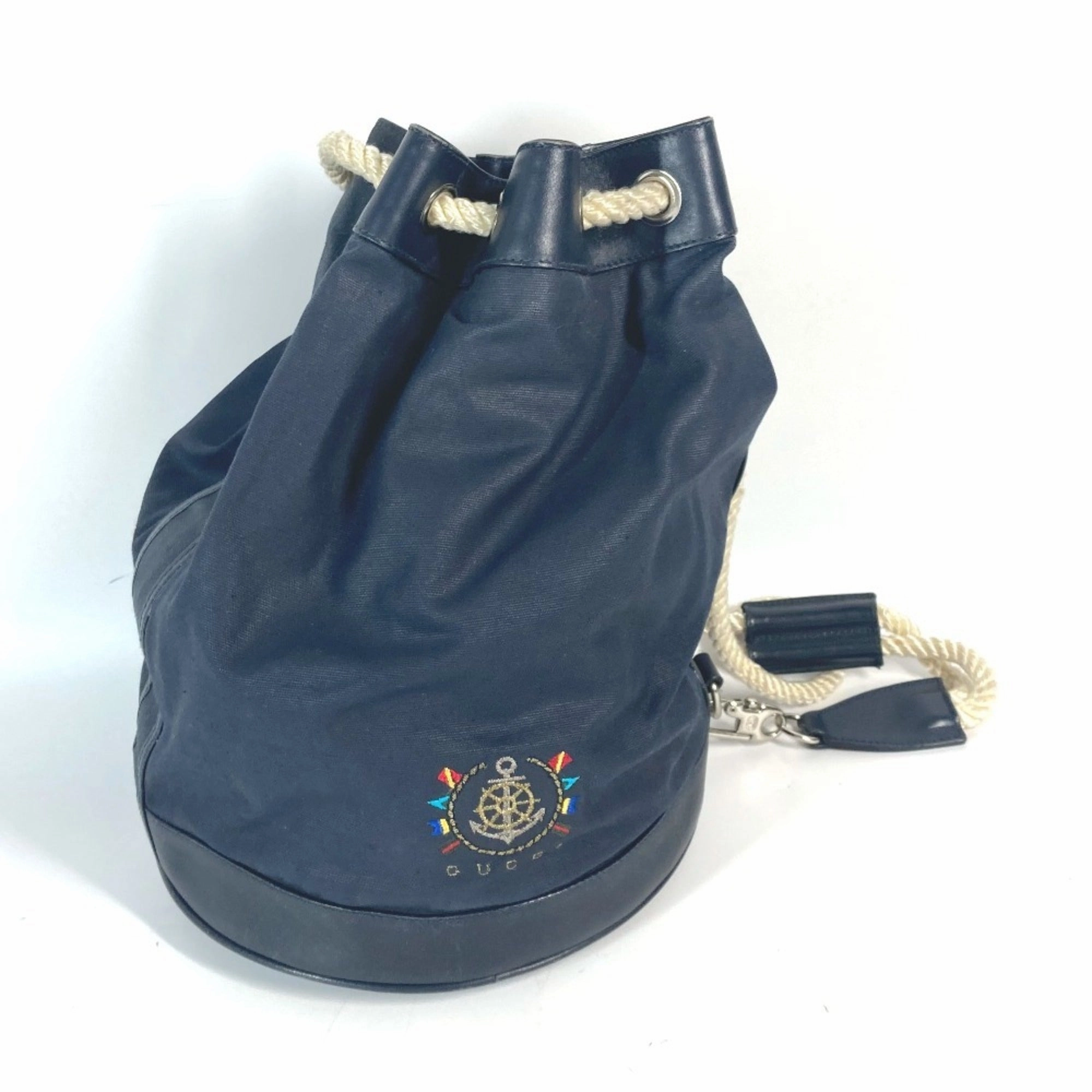 Gucci Navy Coated Canvas Leather Shoulder Bag ()