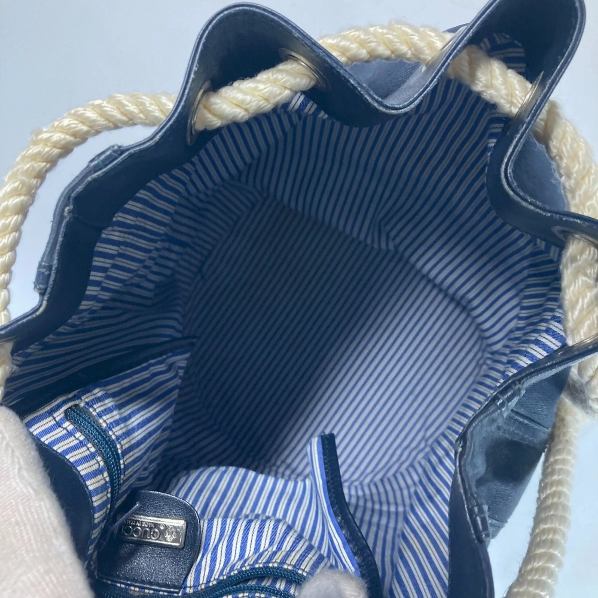 Gucci Navy Coated Canvas Leather Shoulder Bag ()