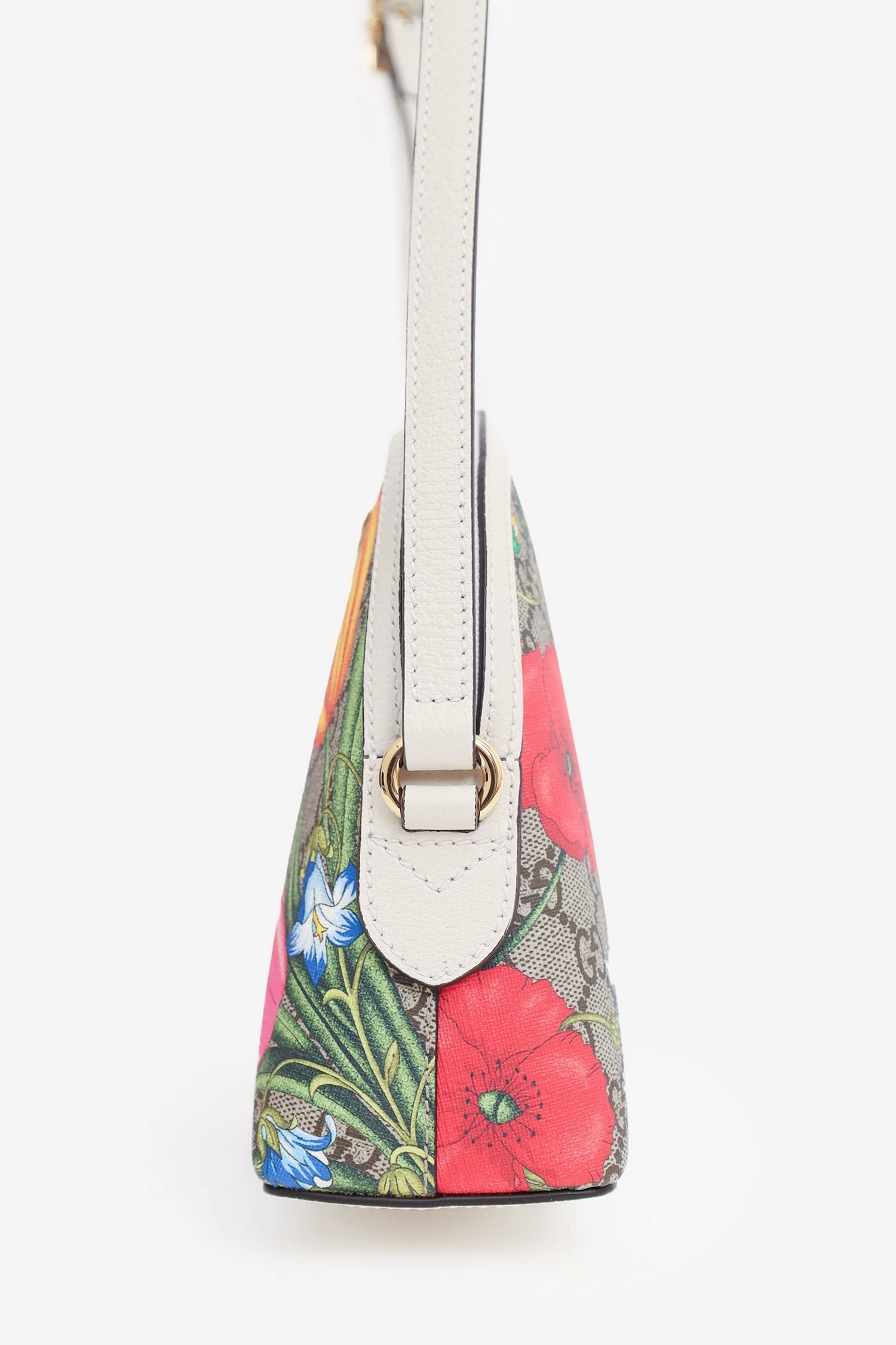 Gucci Off White/Beige GG Supreme Canvas Small Floral Ophidia Shoulder Bag