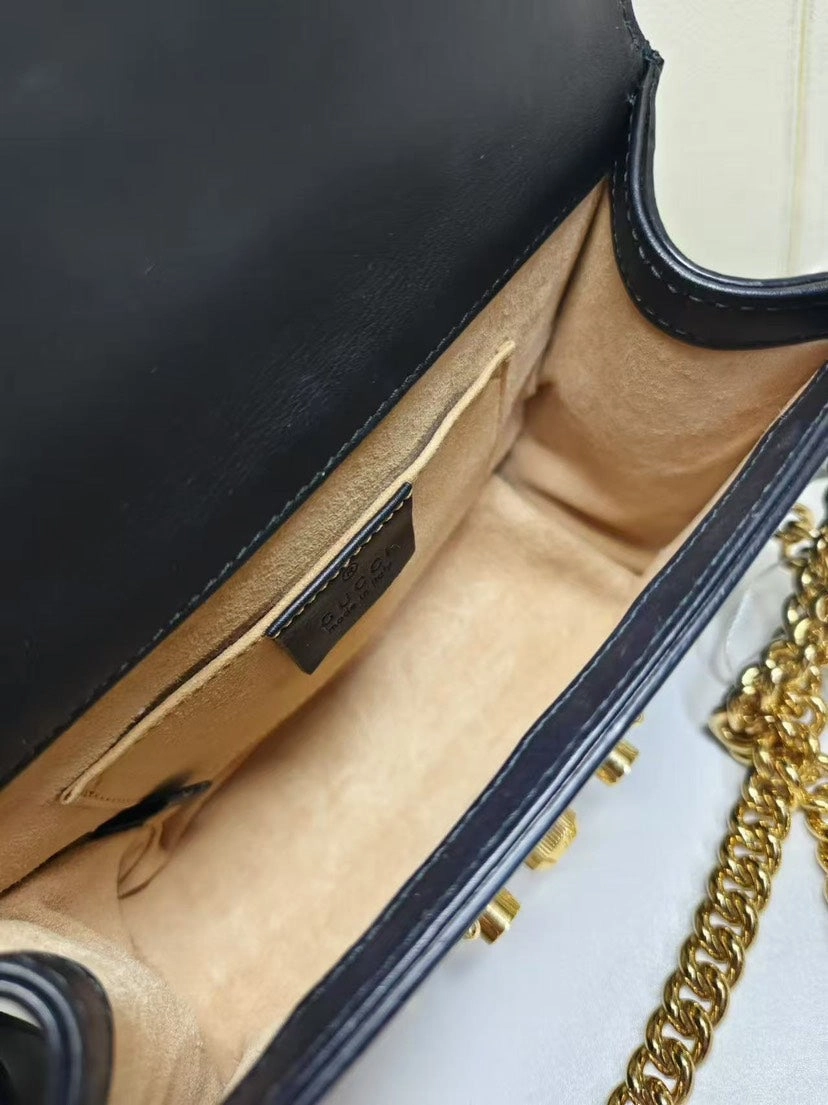 Gucci Padlock Black Leather Pearl Studded Shoulder Bag Medium