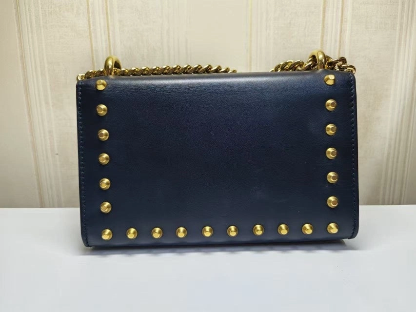 Gucci Padlock Black Leather Pearl Studded Shoulder Bag Medium