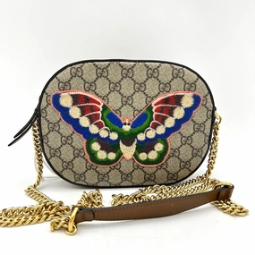 Gucci Pre- 2000-2015 GG Supreme Butterfly Embroidered Camera Crossbody Bag | Brown LA31300