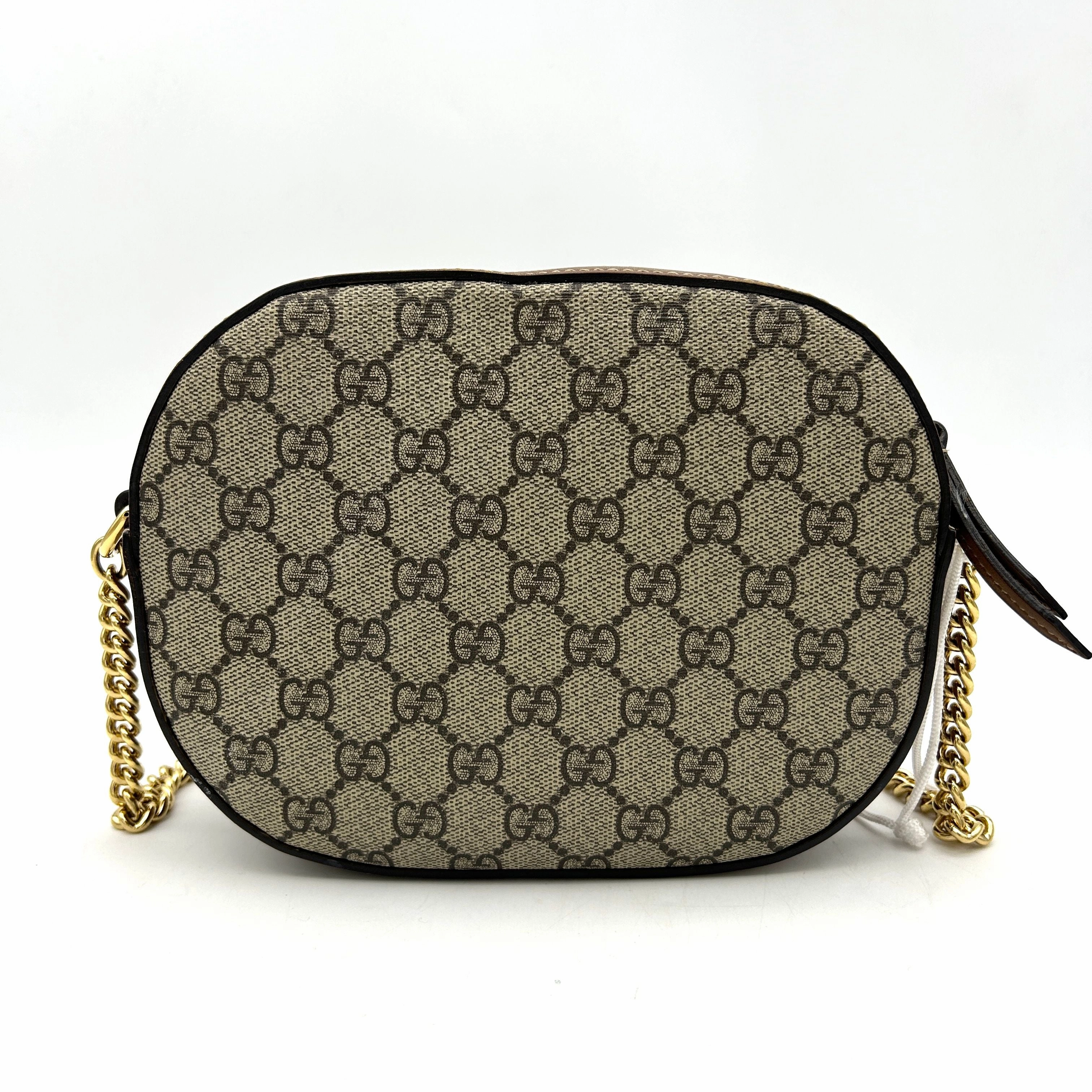 Gucci Pre- 2000-2015 GG Supreme Butterfly Embroidered Camera Crossbody Bag | Brown LA31300