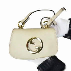GUCCI Roxy Calfskin Web Mini Blondie Shoulder Bag White A-90 A-90
