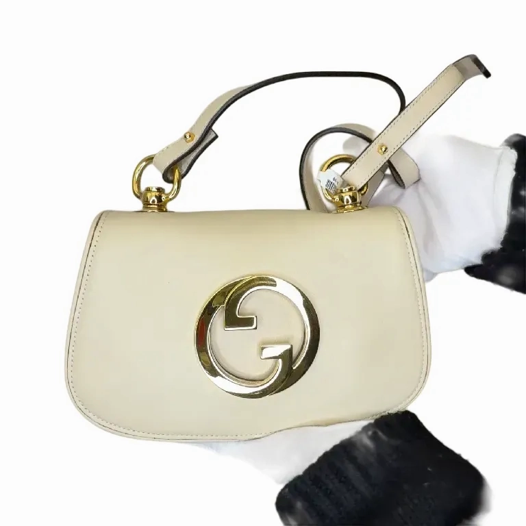 GUCCI Roxy Calfskin Web Mini Blondie Shoulder Bag White A-90 A-90