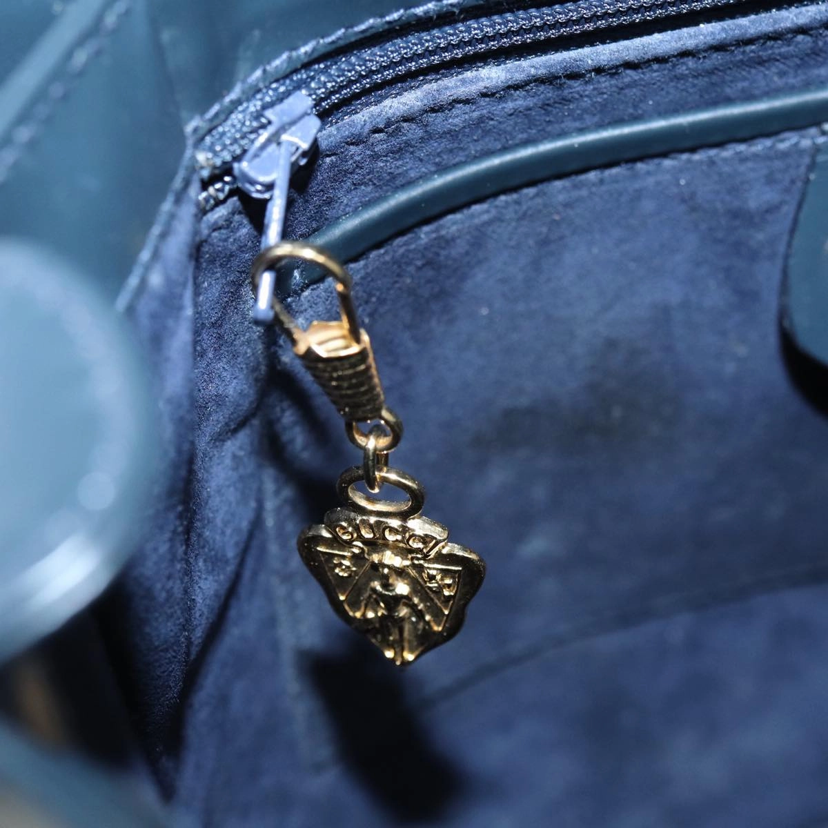 GUCCI Shoulder Bag Leather Navy Gold  ep5155