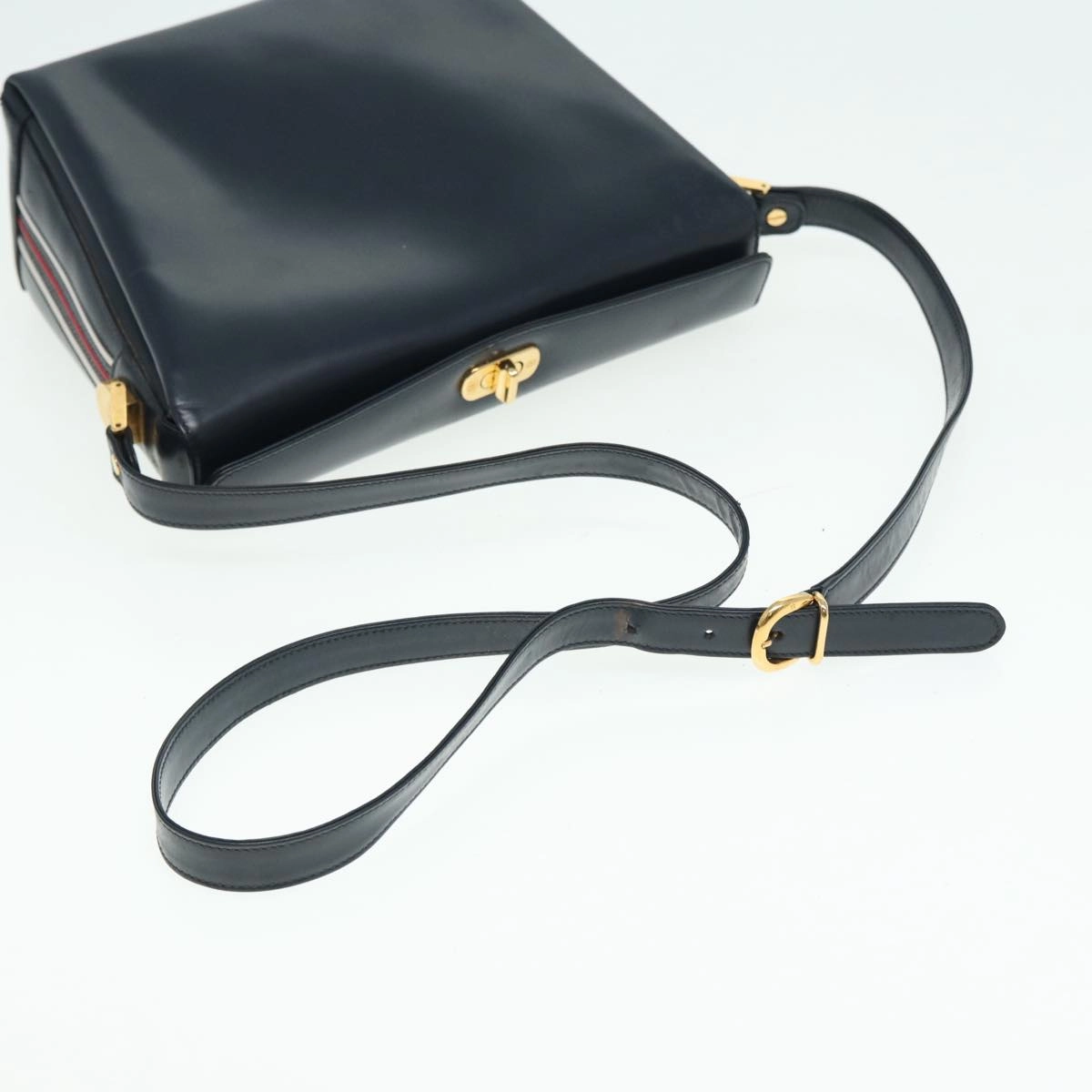 GUCCI Shoulder Bag Leather Navy Gold  ep5155