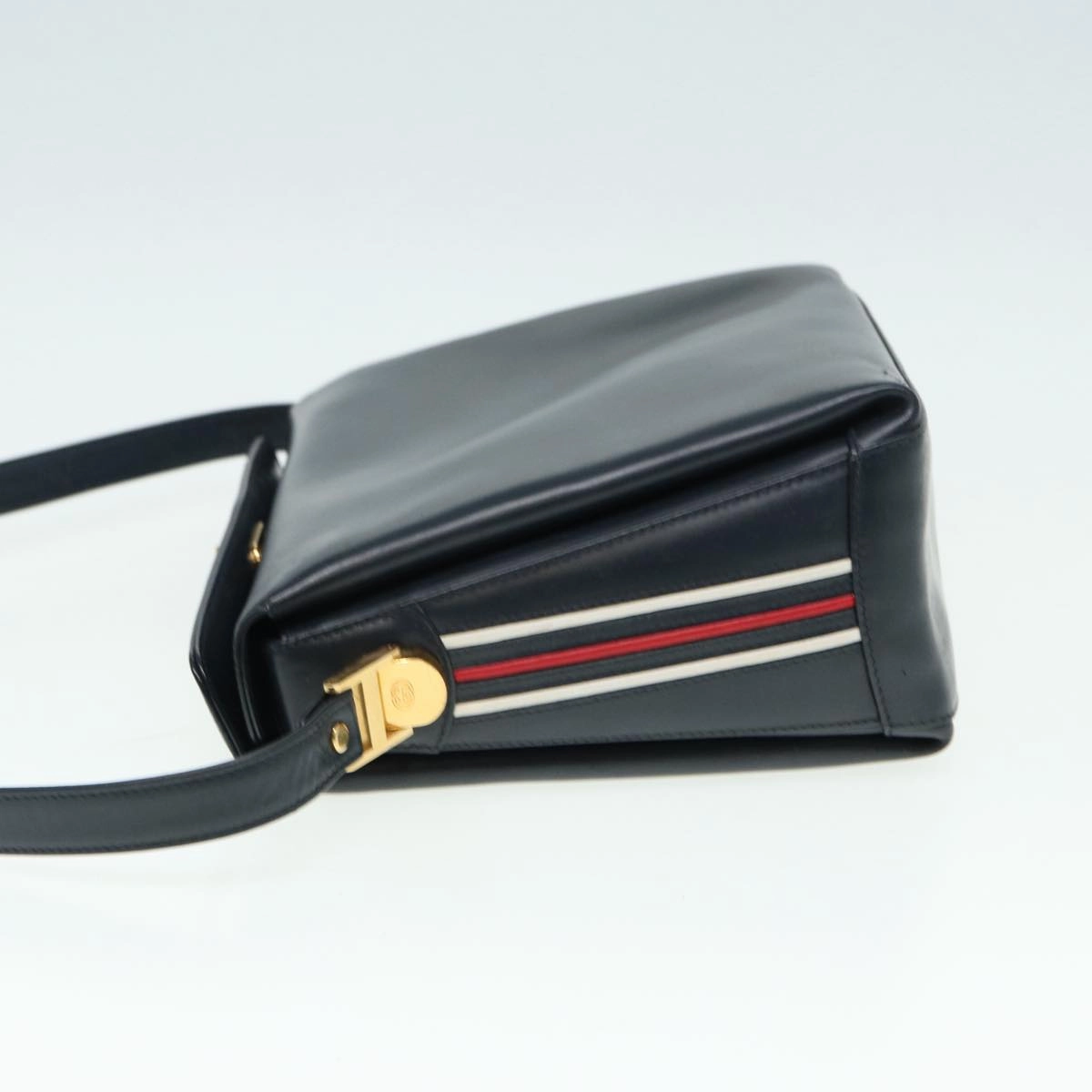 GUCCI Shoulder Bag Leather Navy Gold  ep5155