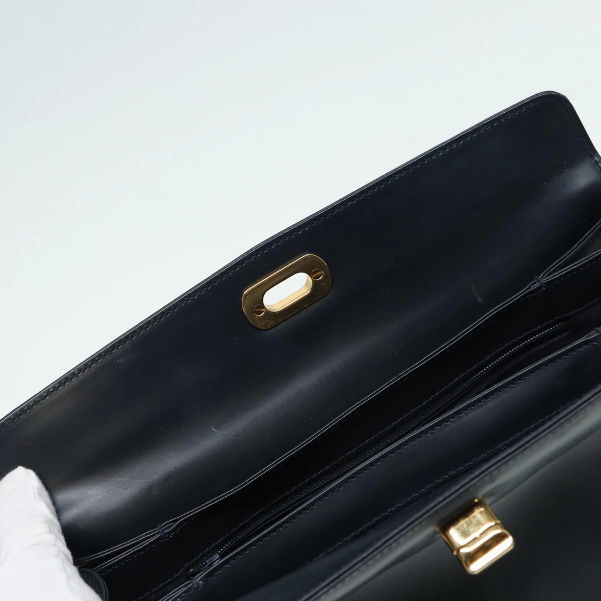GUCCI Shoulder Bag Leather Navy Gold  ep5155