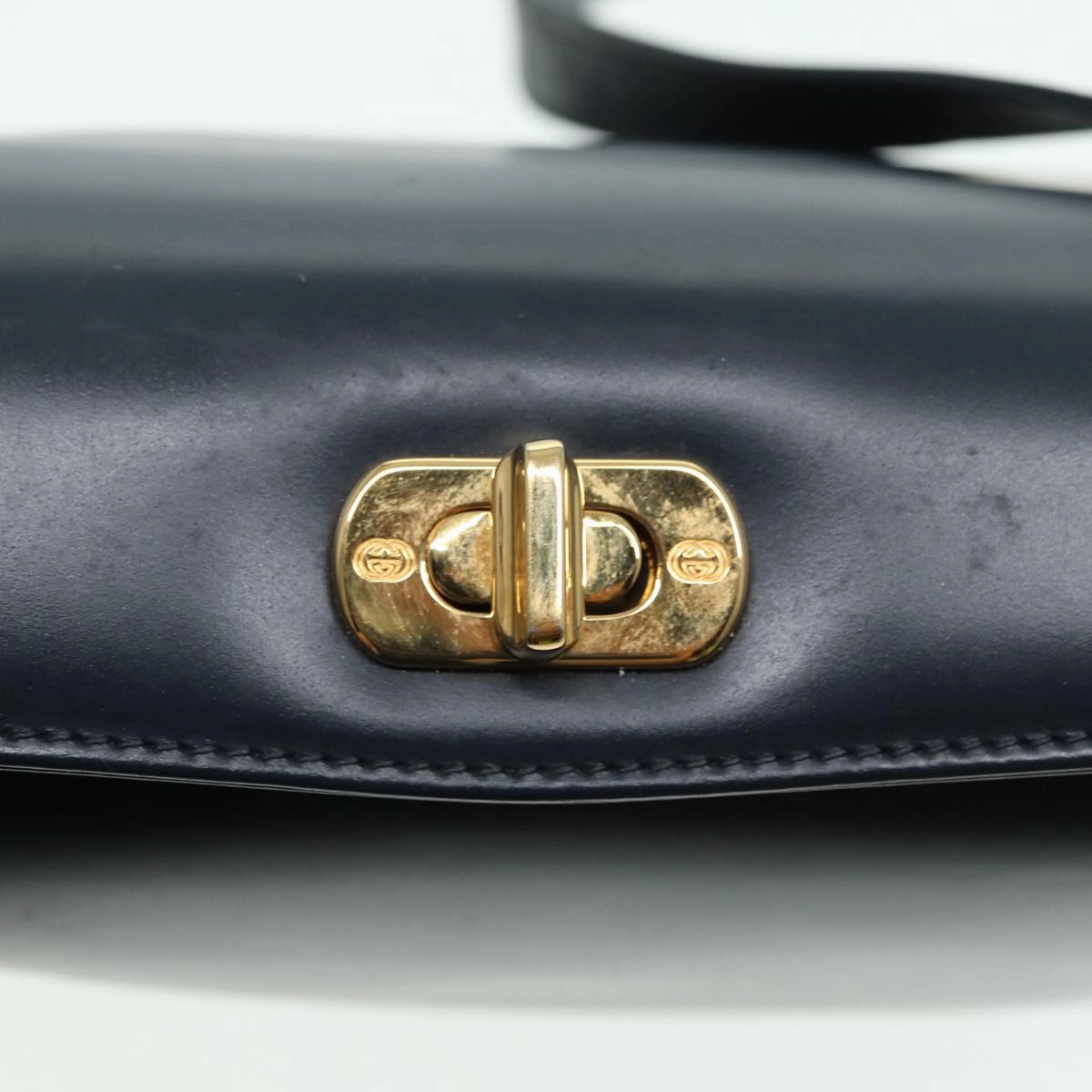 GUCCI Shoulder Bag Leather Navy Gold  ep5155