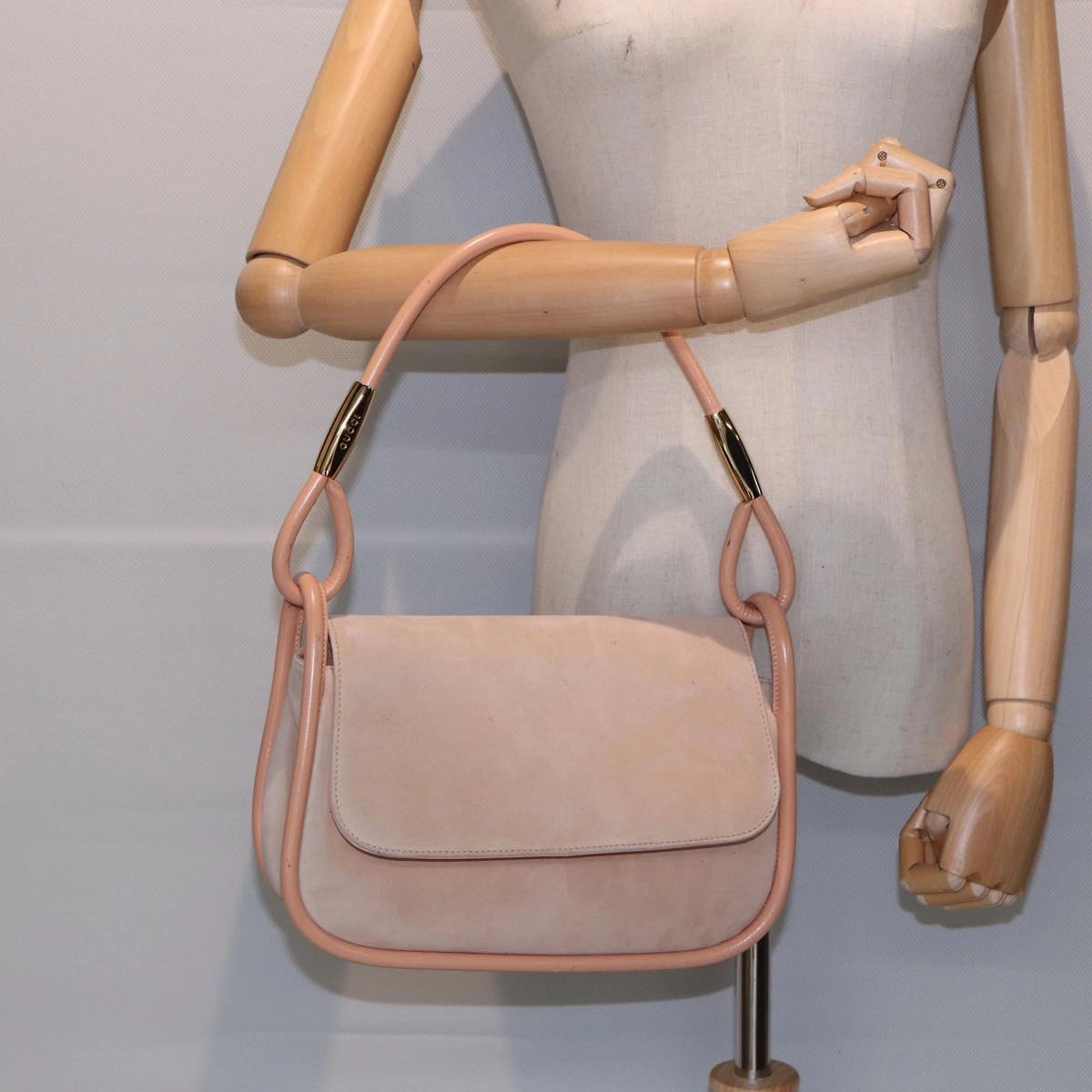 GUCCI Shoulder Bag Suede Beige Gold  86964