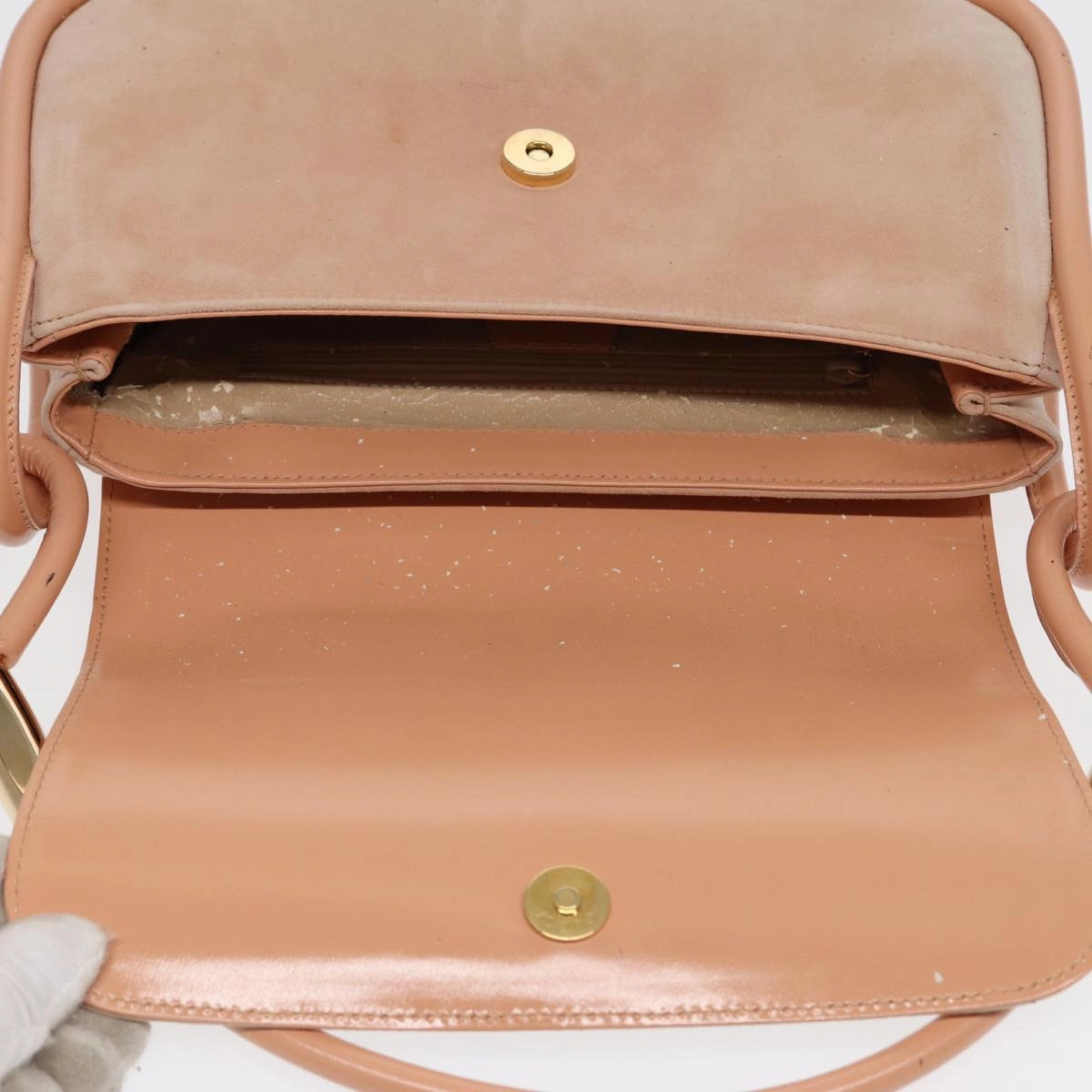 GUCCI Shoulder Bag Suede Beige Gold  86964