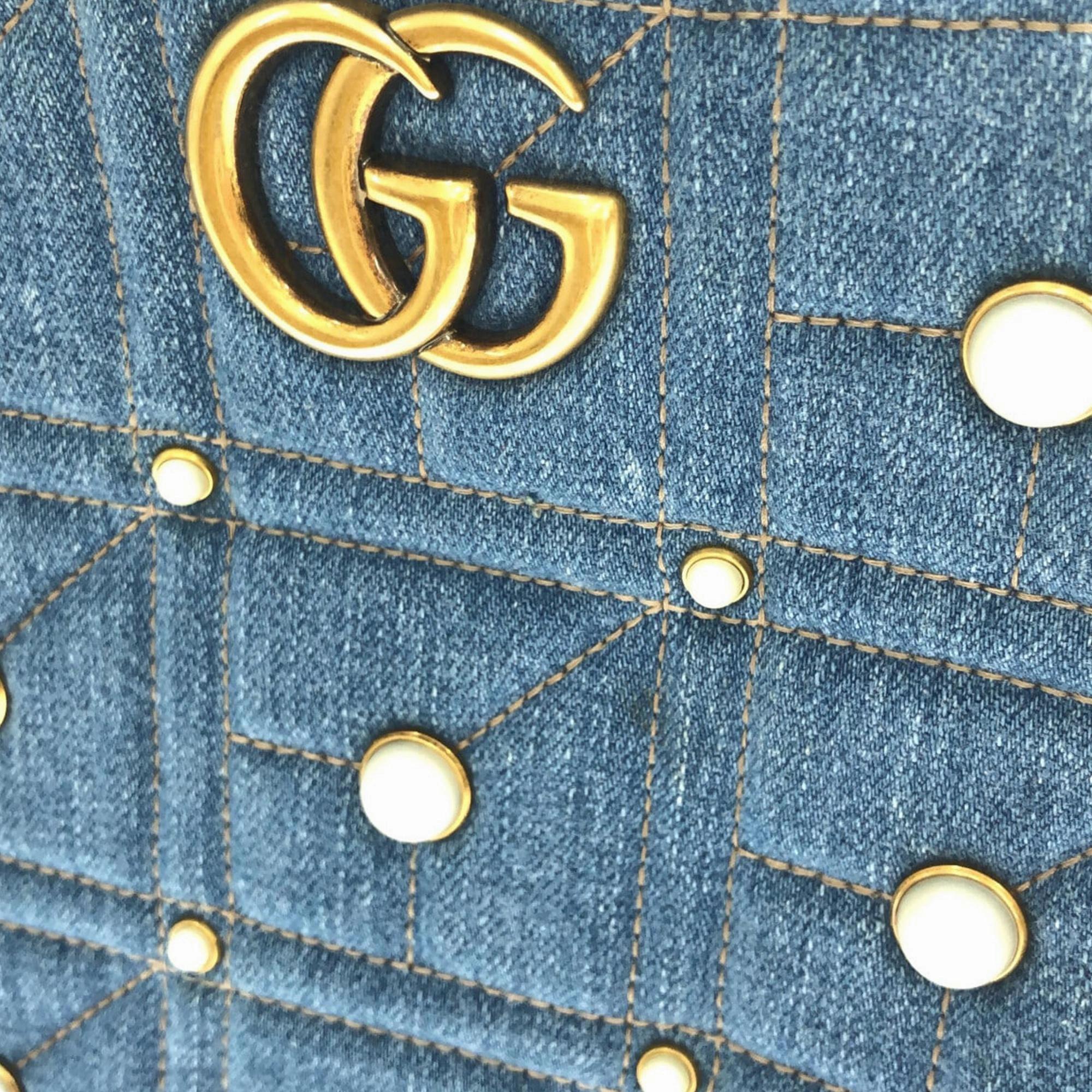 Gucci Small GG Marmont Pearl Denim Backpack (SHG-ANLR7W)