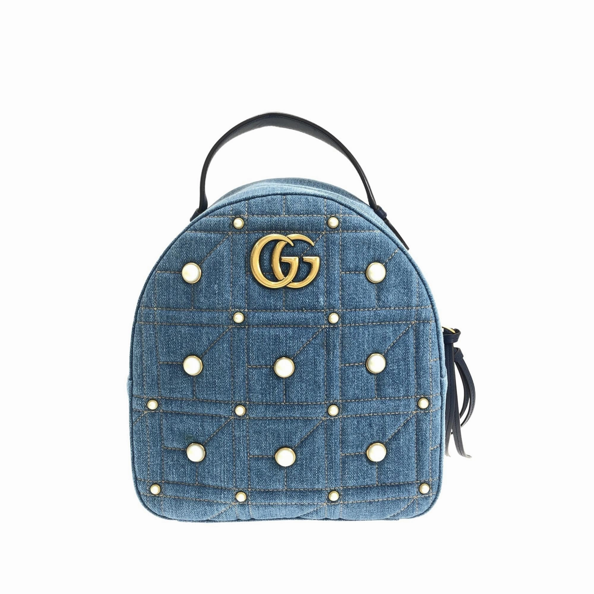 Gucci Small GG Marmont Pearl Denim Backpack (SHG-ANLR7W)