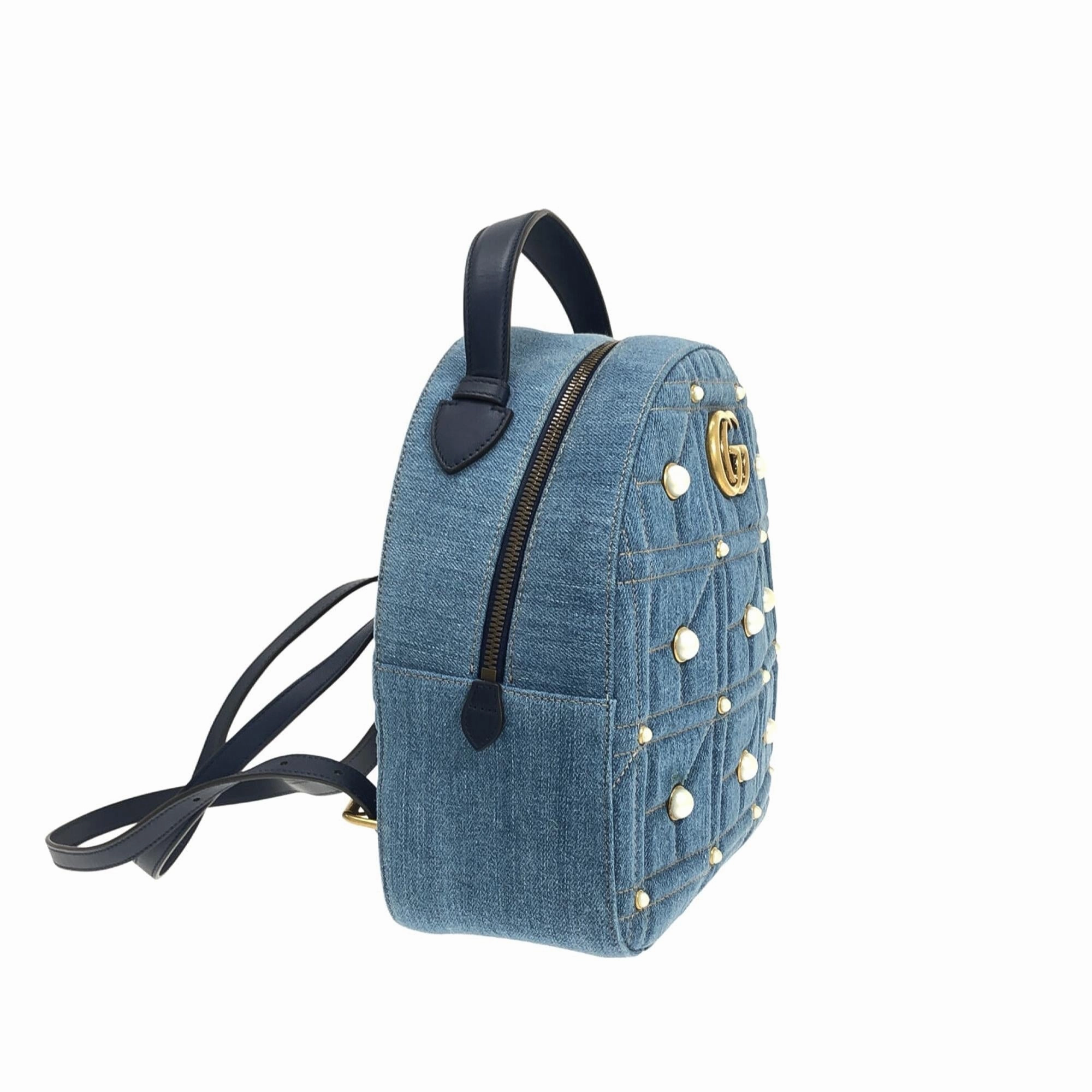 Gucci Small GG Marmont Pearl Denim Backpack (SHG-ANLR7W)