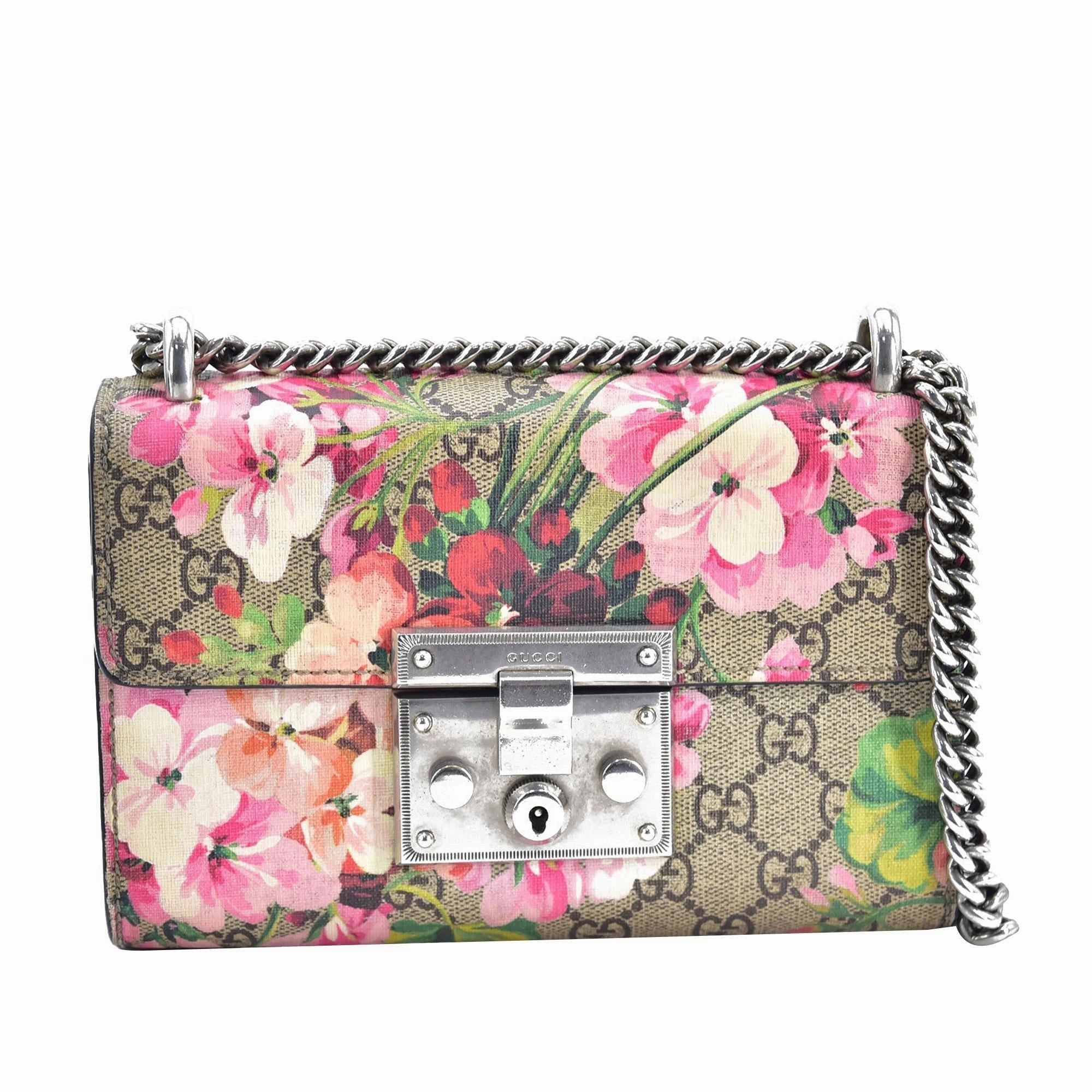 Gucci Small GG Supreme Blooms Padlock Crossbody (SHG-uGapP0)