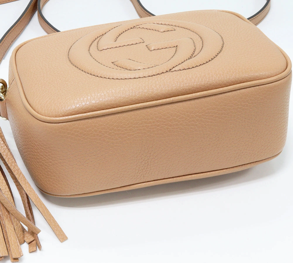 Gucci Soho Small Disco Calf Leather Shoulder Bag Beige 308364