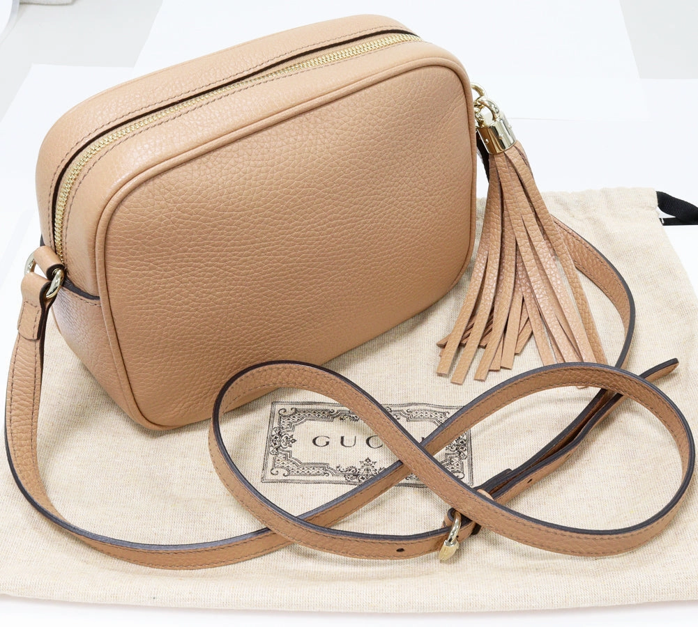 Gucci Soho Small Disco Calf Leather Shoulder Bag Beige 308364