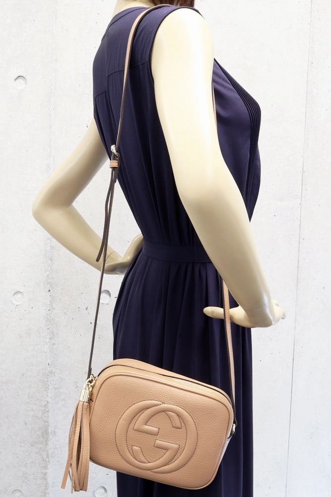 Gucci Soho Small Disco Calf Leather Shoulder Bag Beige 308364