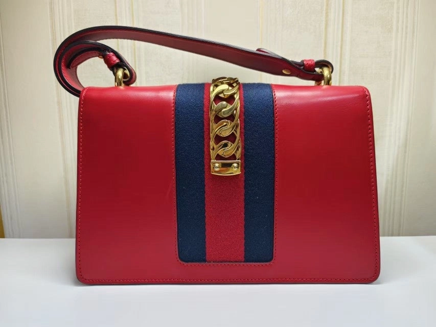 Gucci Sylvie Red Leather Chain Strap Shoulder Bag Medium