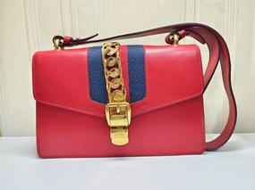Gucci Sylvie Red Leather Chain Strap Shoulder Bag Medium
