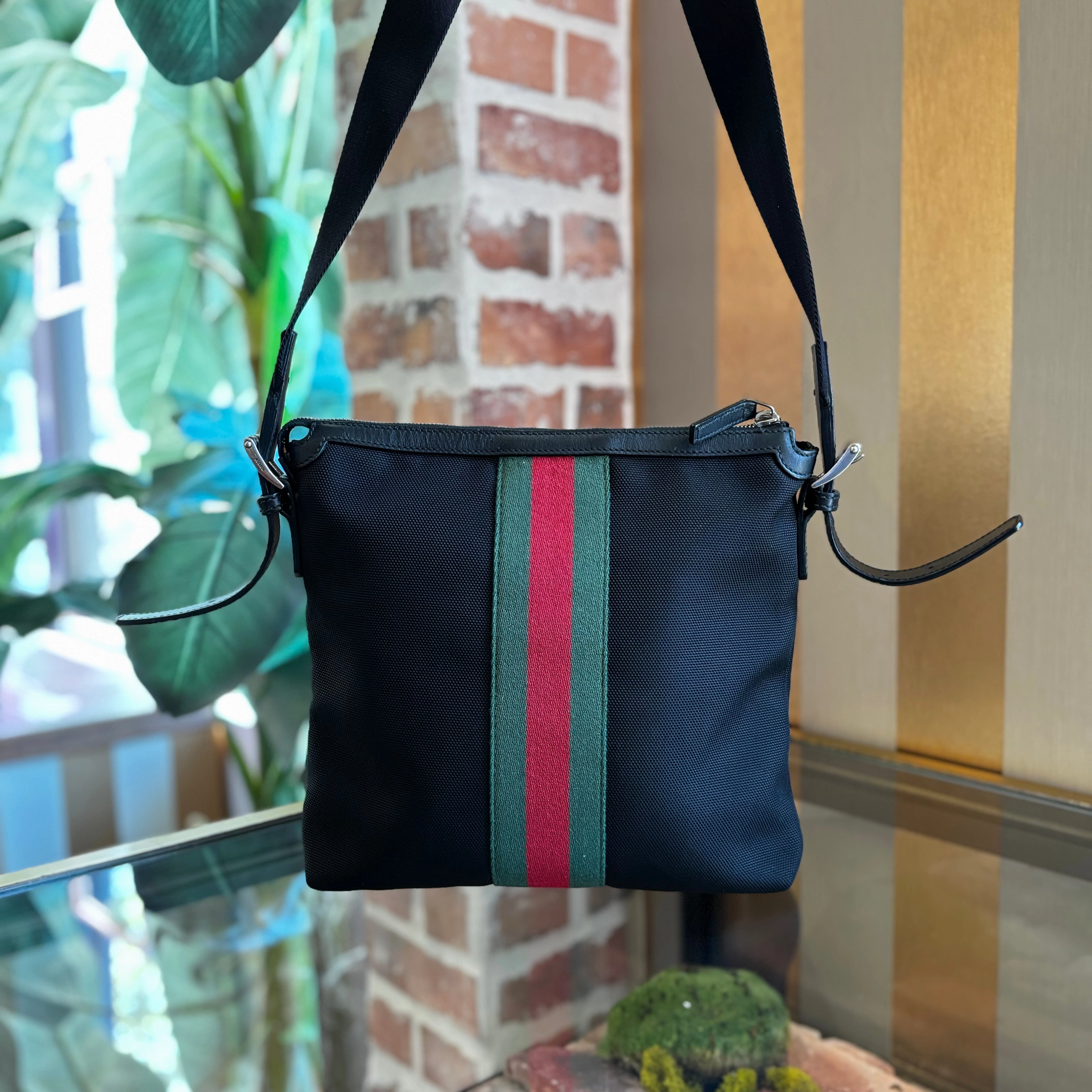 GUCCI Techno Web Stripe Crossbody Bag