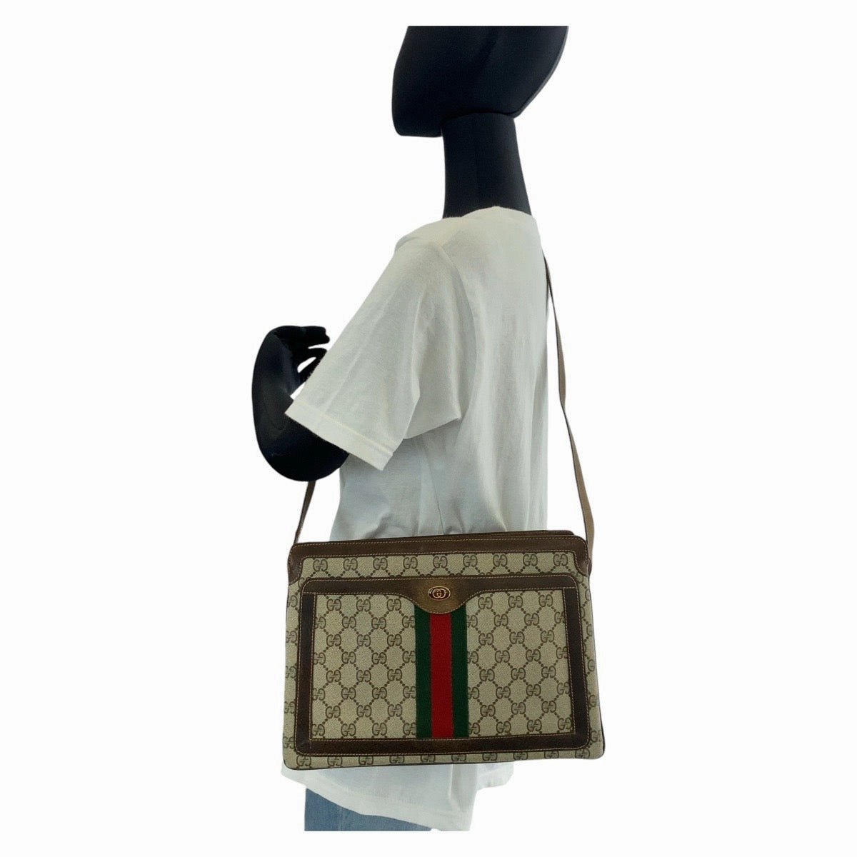 Gucci Vintage GG Supreme Canvas Leather Shoulder Bag