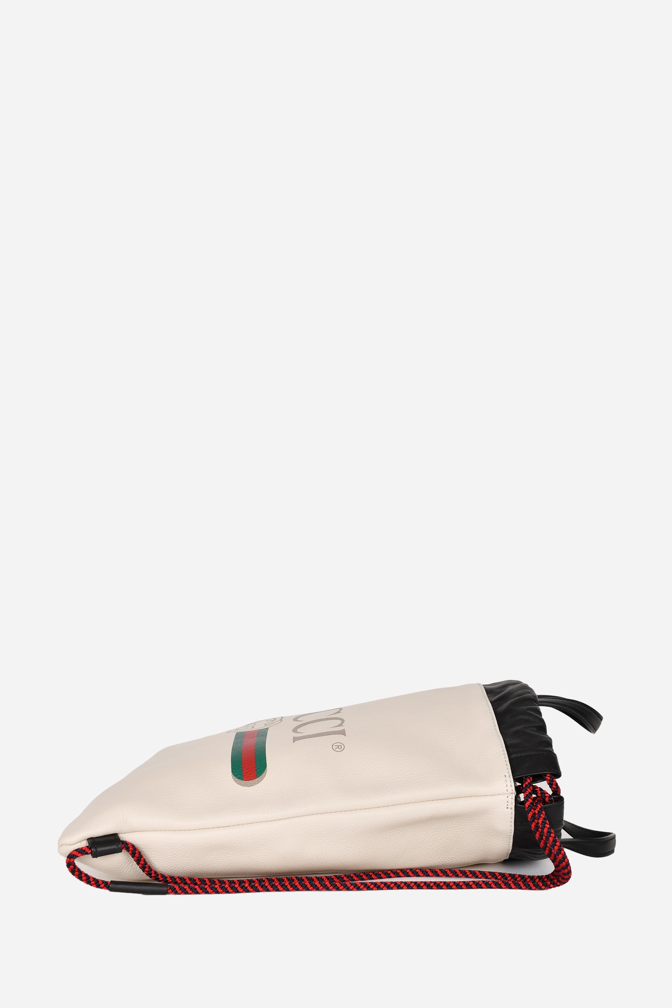 Gucci White Leather Logo Small Drawstring Backpack