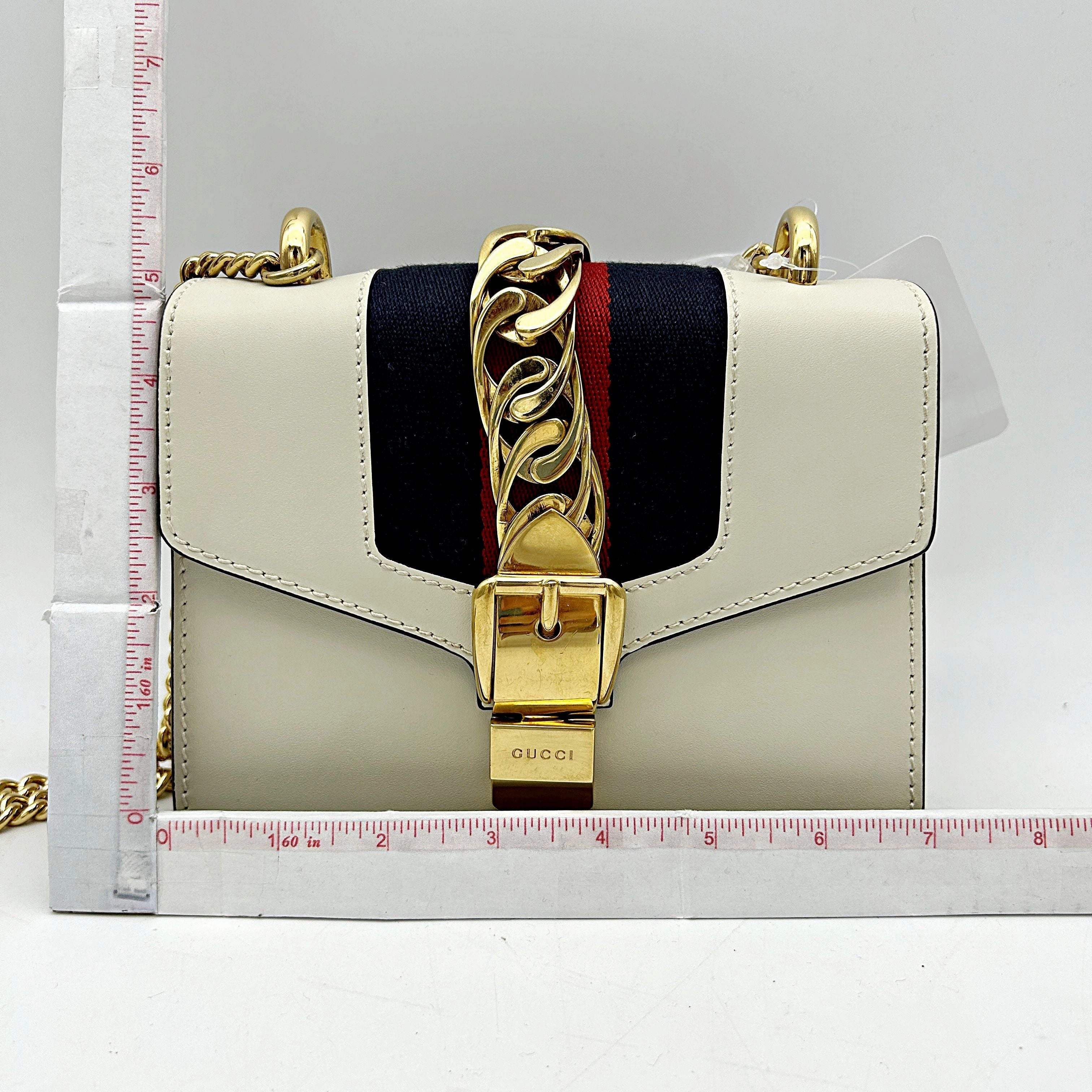 Gucci White Leather Vintage Web Mini Sylvie Chain Shoulder Bag gu9962ht