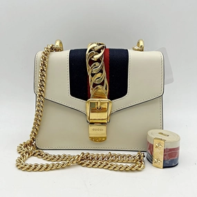 Gucci White Leather Vintage Web Mini Sylvie Chain Shoulder Bag gu9962ht