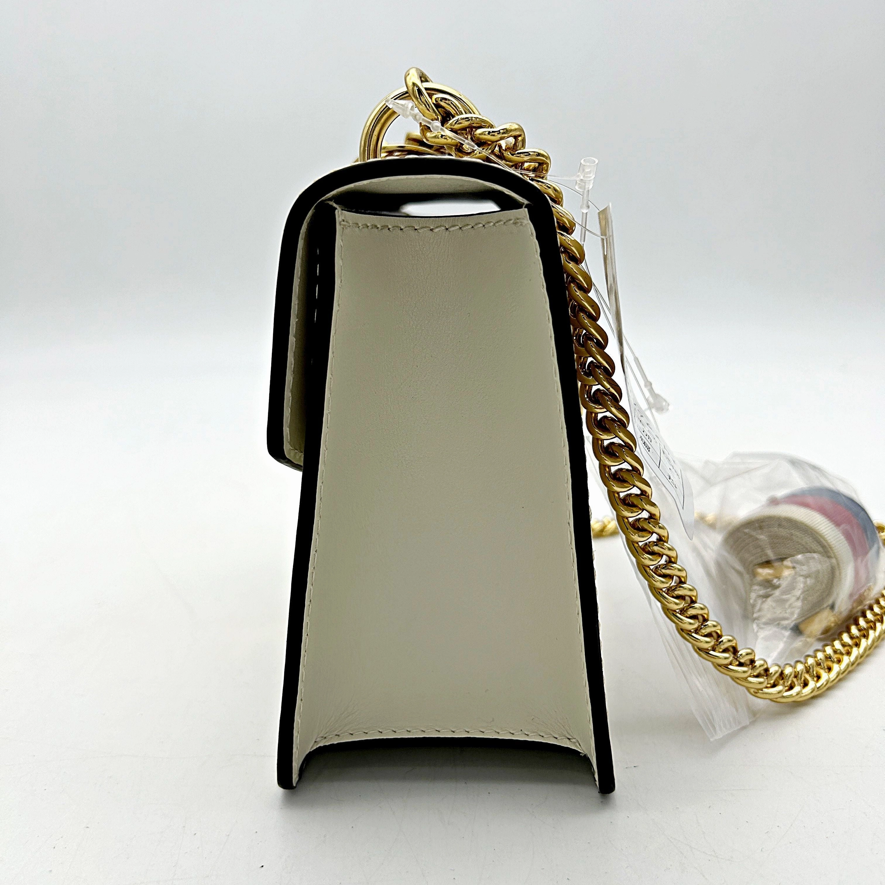 Gucci White Leather Vintage Web Mini Sylvie Chain Shoulder Bag gu9962ht