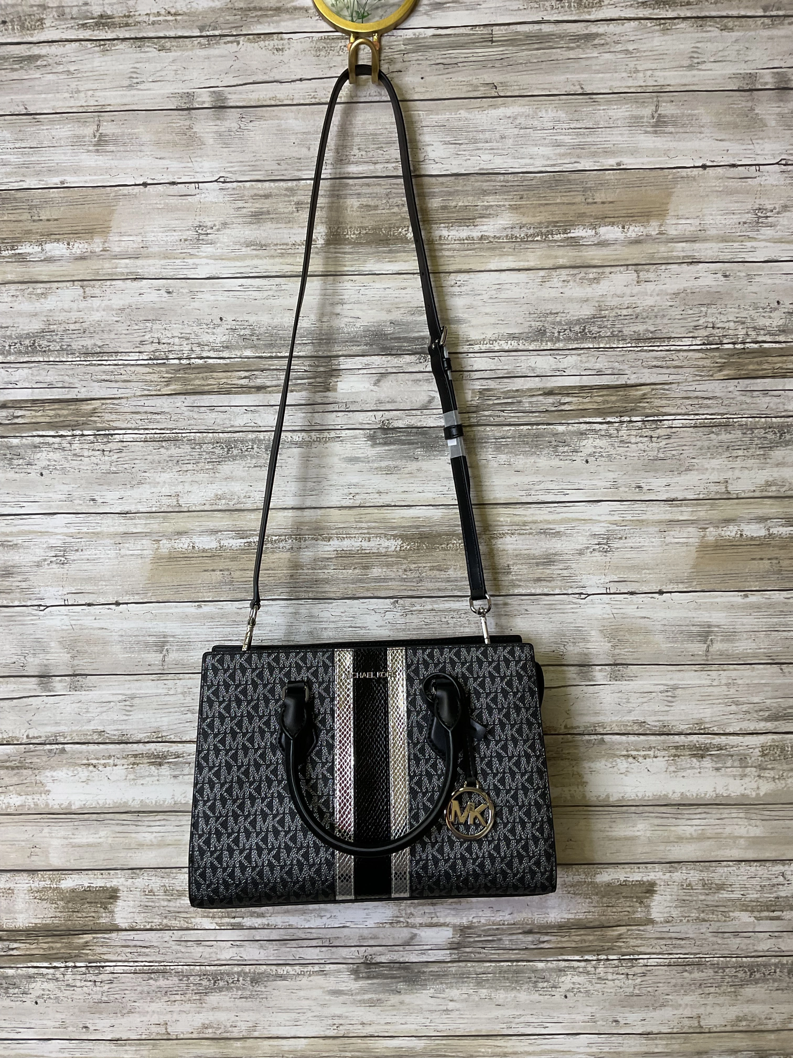Handbag Designer By Michael Kors In Black & Silver, Size:Medium