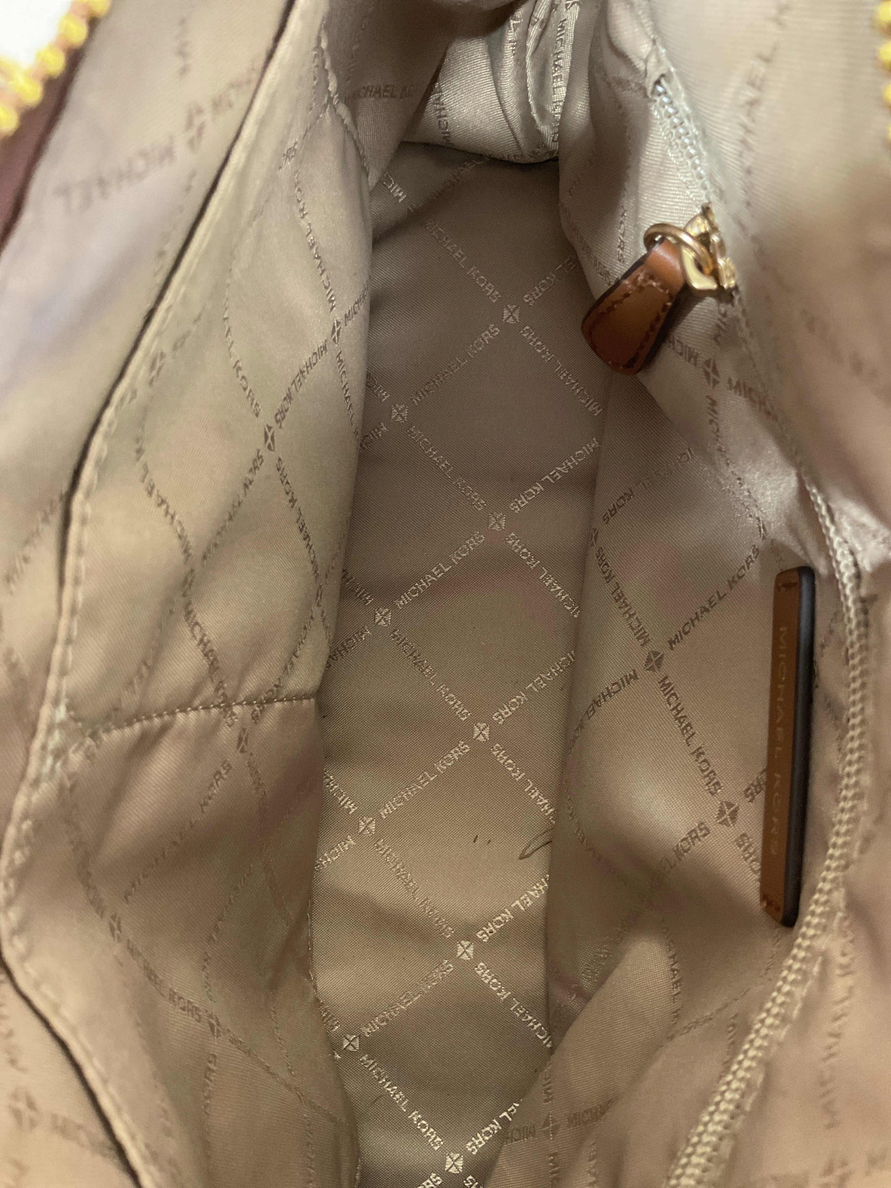 Handbag Designer By Michael Kors In Brown & White, Size:Small