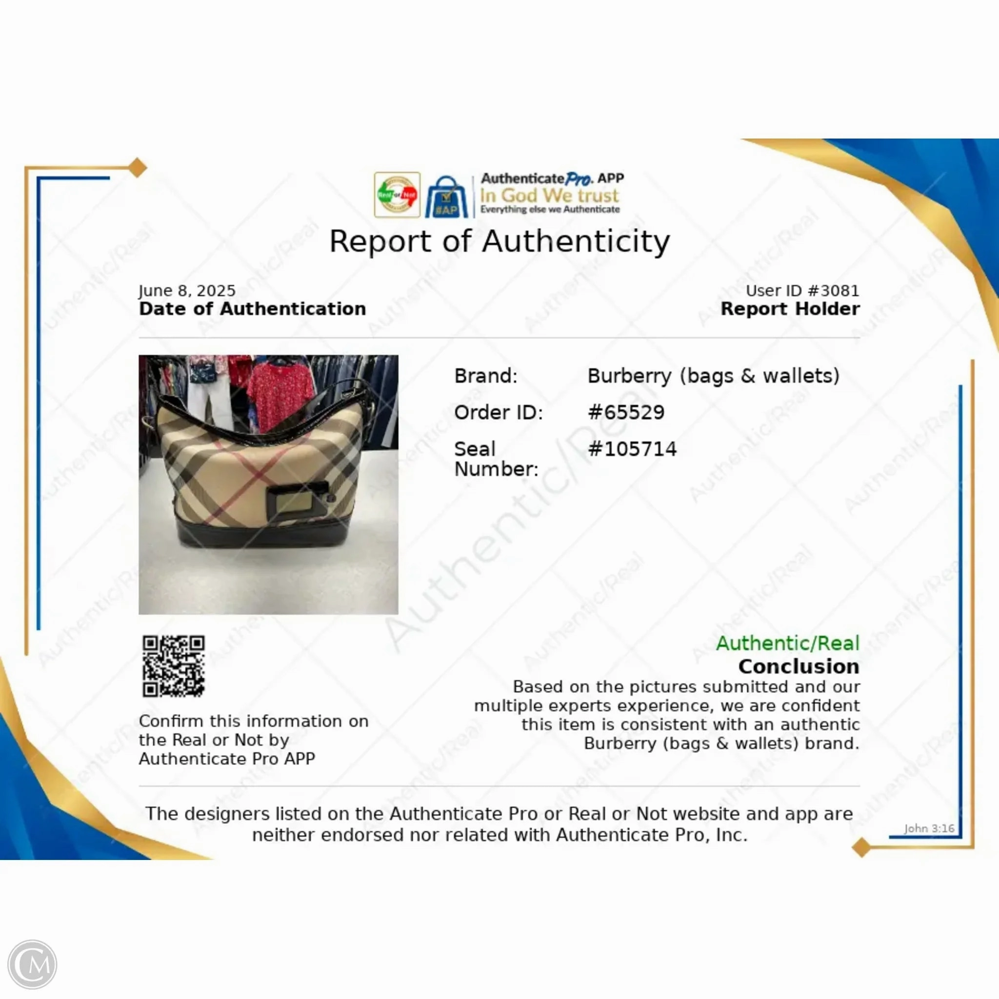 Handbag Luxury Designer By Burberry, Size: Medium