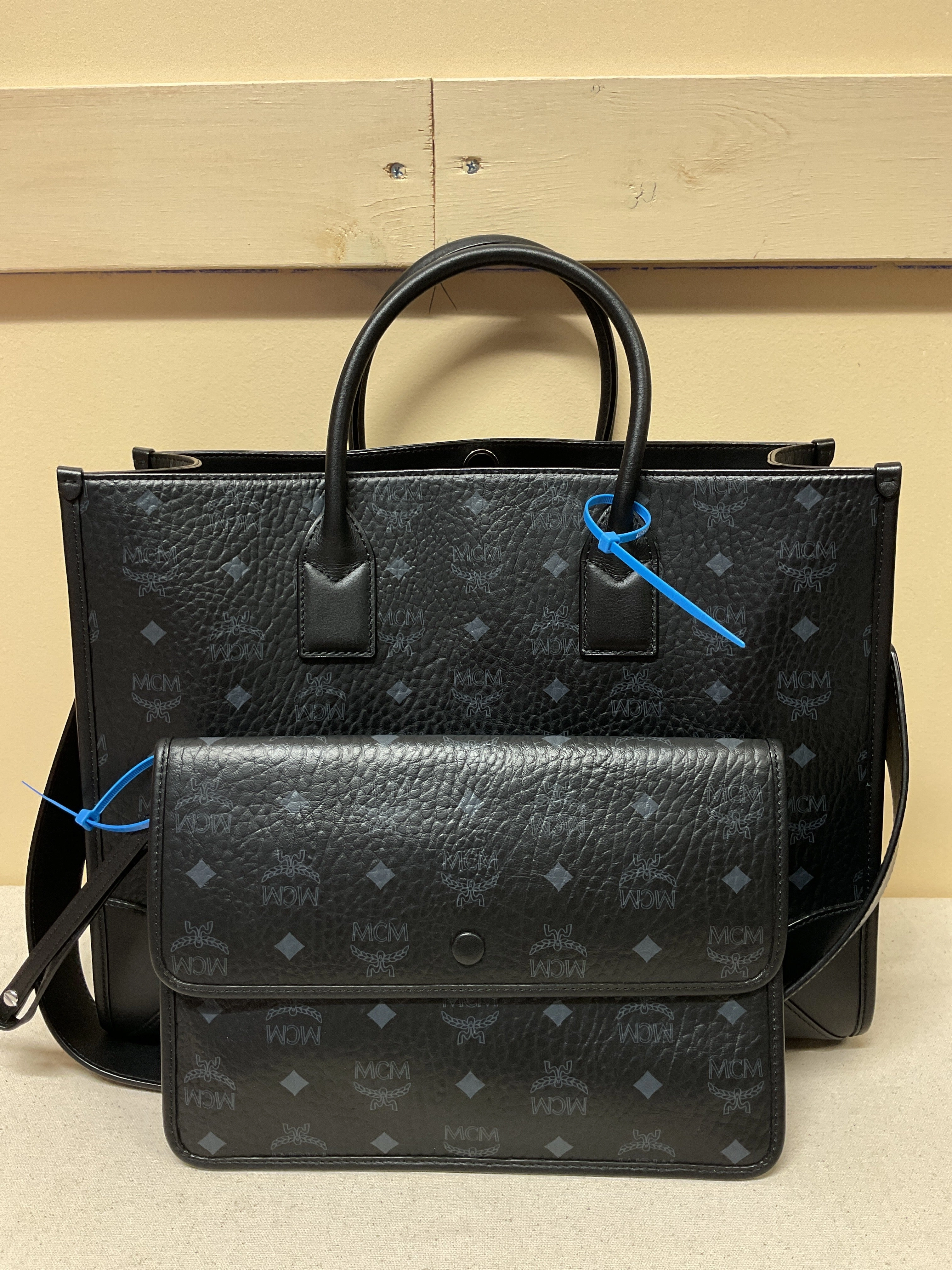 Handbag Luxury Designer By Mcm In Black, Size:Large