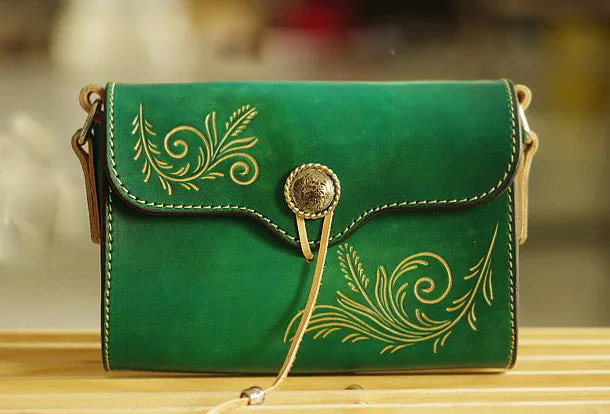 Handcraft retro crossbody leather floral hand dyed shoulder bag /handbag for women
