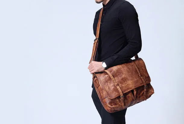 Handmade Cool leather mens messenger bag shoulder bag vintage bag