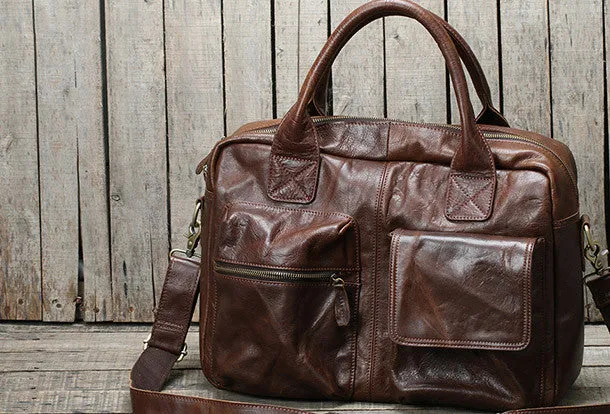 Handmade leather men Briefcase messenger large vintage shoulder laptop bag vintage bag