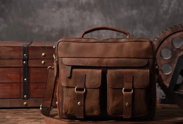 Handmade leather men Vintage Messenger bag Briefcase Cool Shoulder bag for Men