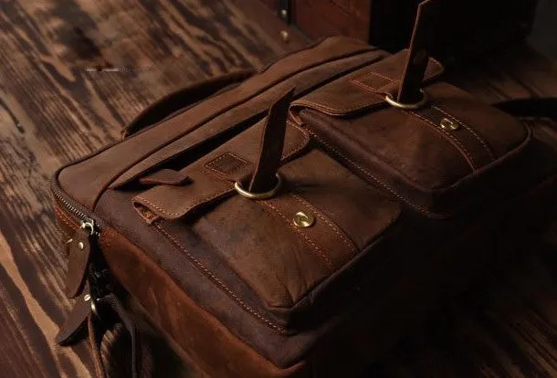 Handmade leather men Vintage Messenger bag Briefcase Cool Shoulder bag for Men