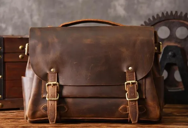 Handmade leather mens Briefcases Messenger bags Vintage Laptop Briefcases Business Briefcases