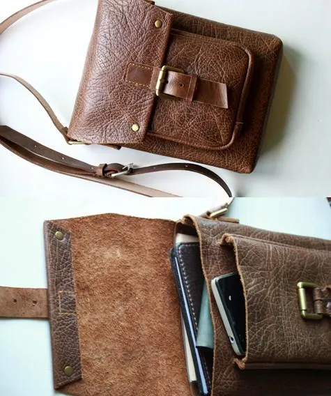 Handmade Vintage Leather Mens Small Messenger Bag Coffee Cell Phone Shoulder Bag for Men