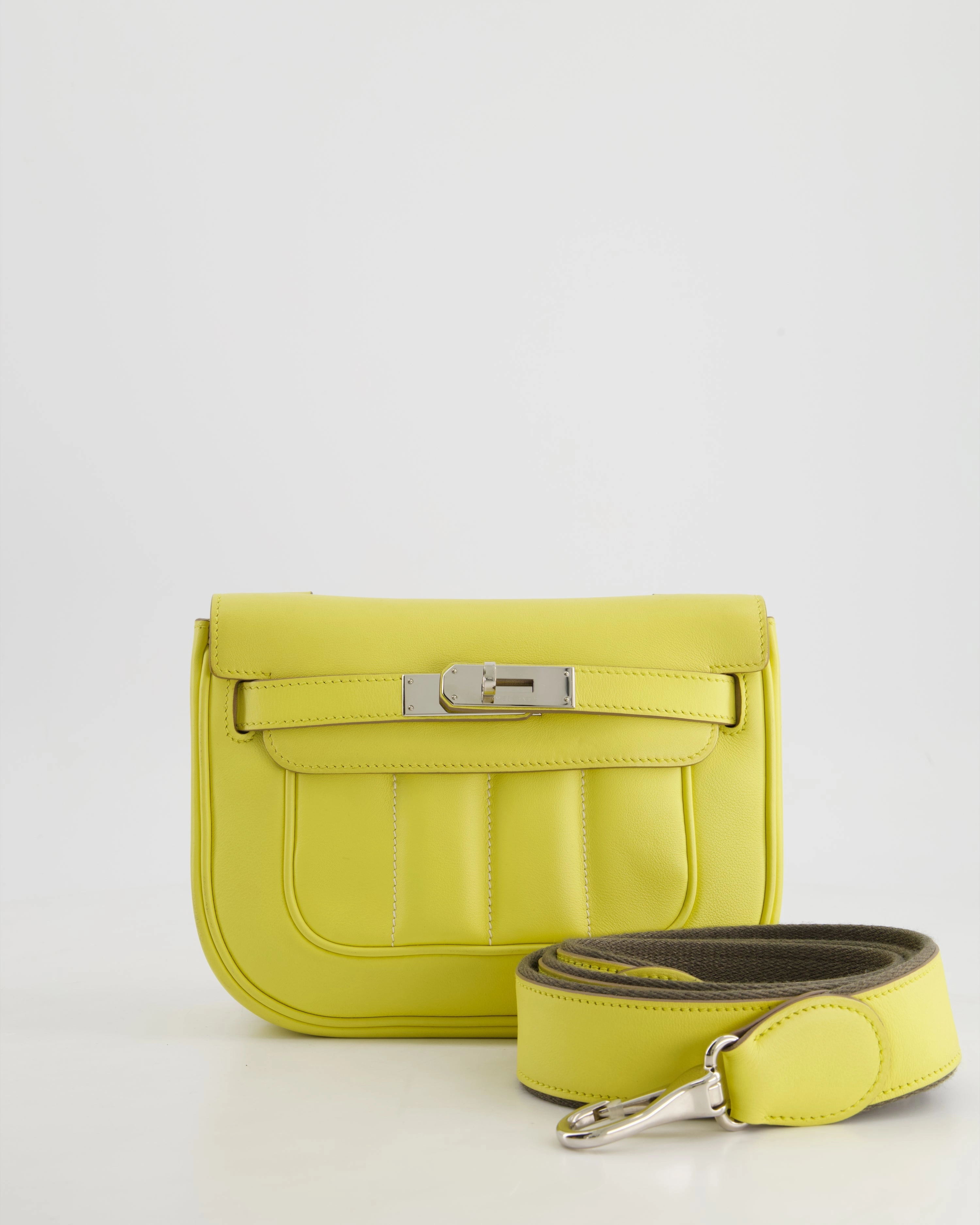Herms Berline Mini Crossbody Bag in Soufre Swift Leather with Palladium Hardware