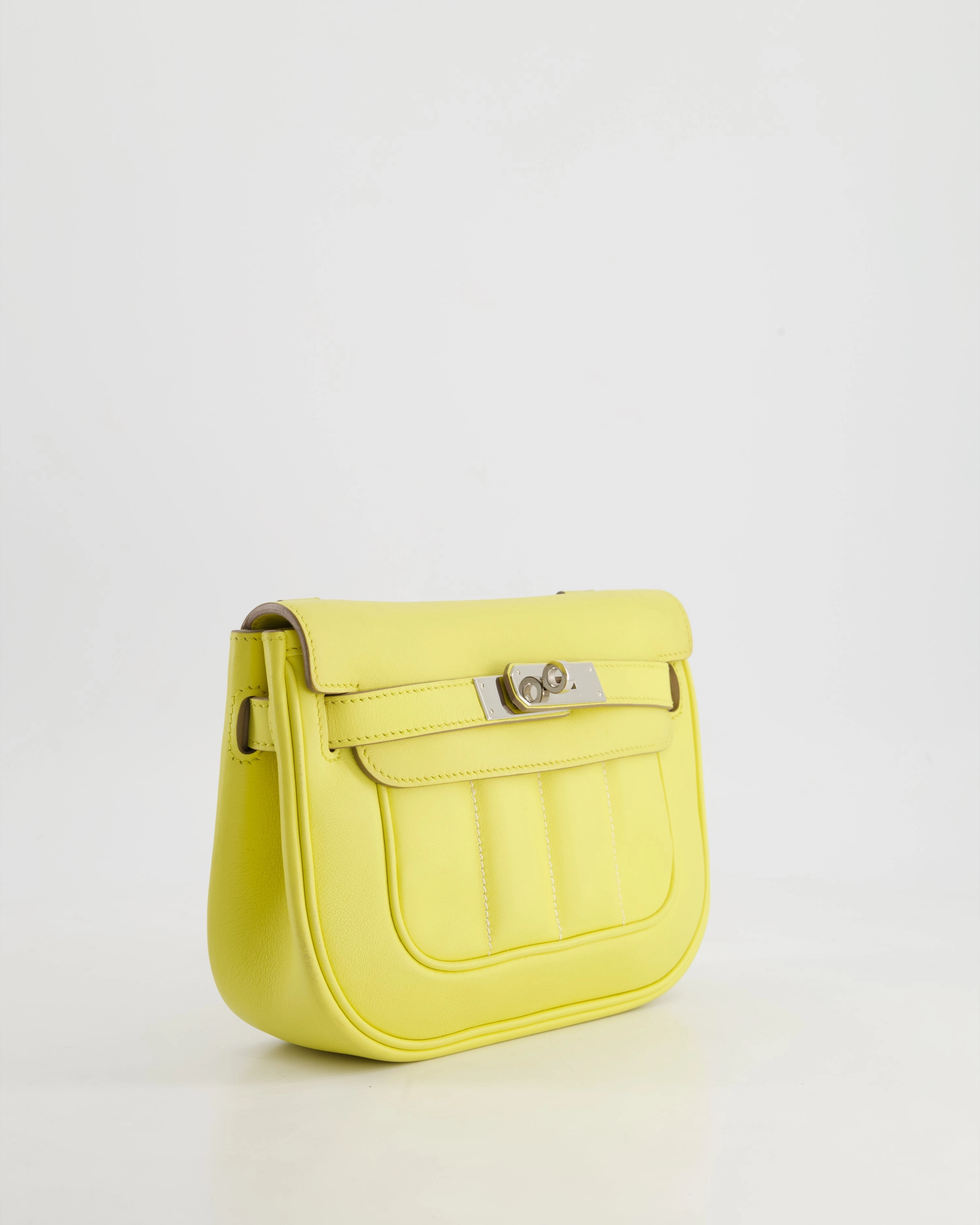 Herms Berline Mini Crossbody Bag in Soufre Swift Leather with Palladium Hardware