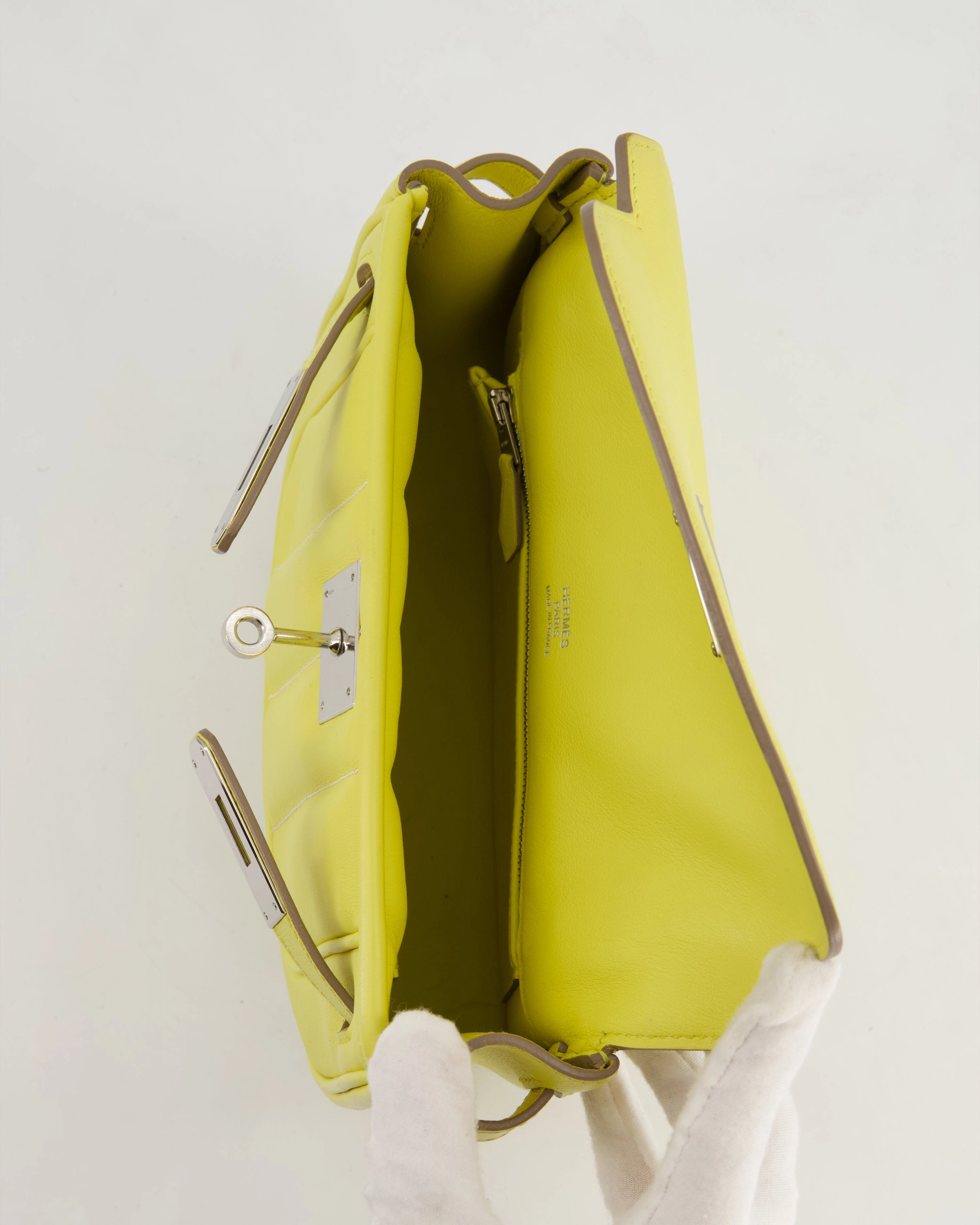 Herms Berline Mini Crossbody Bag in Soufre Swift Leather with Palladium Hardware