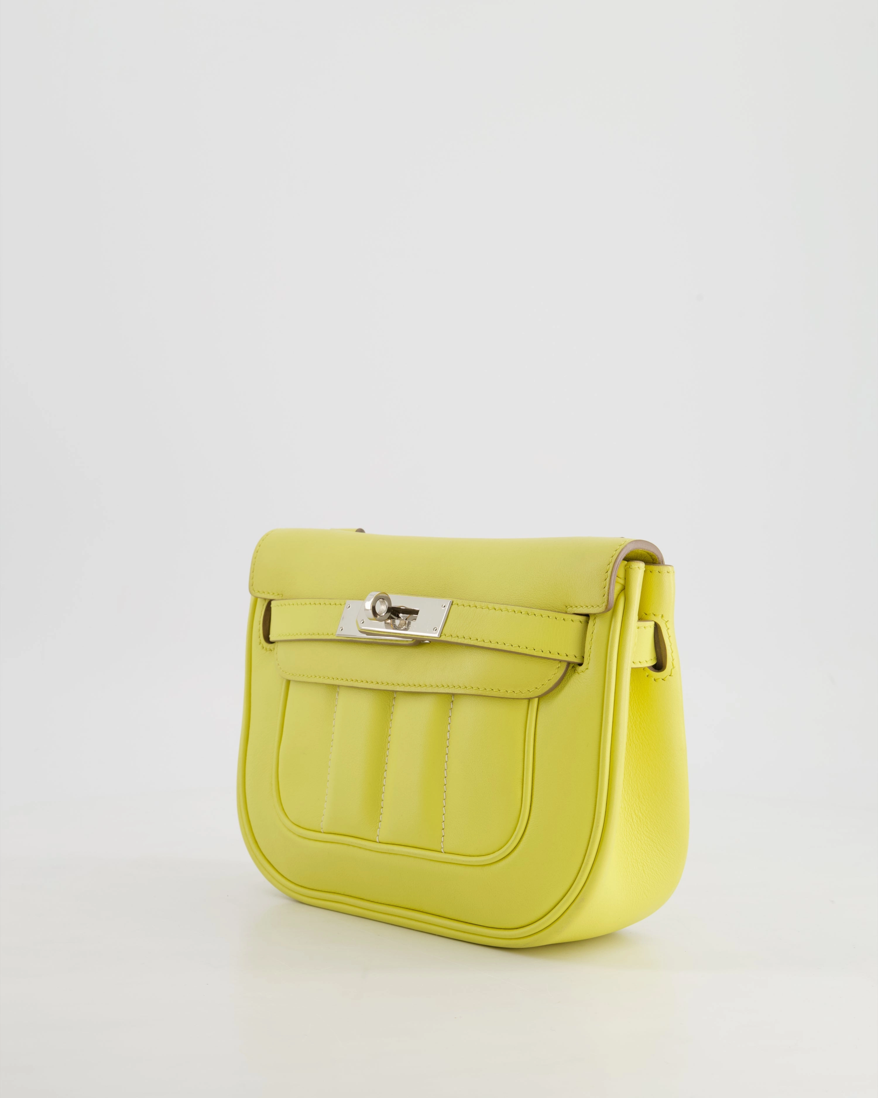 Herms Berline Mini Crossbody Bag in Soufre Swift Leather with Palladium Hardware