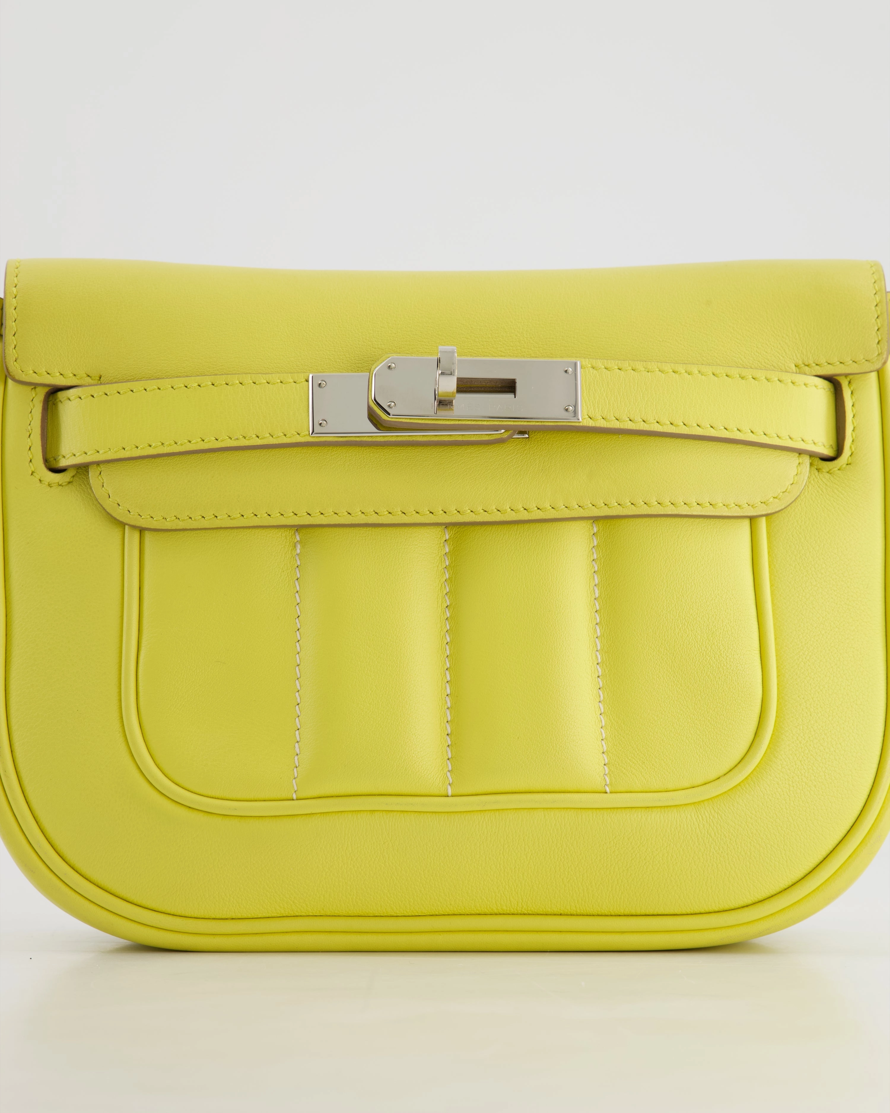 Herms Berline Mini Crossbody Bag in Soufre Swift Leather with Palladium Hardware